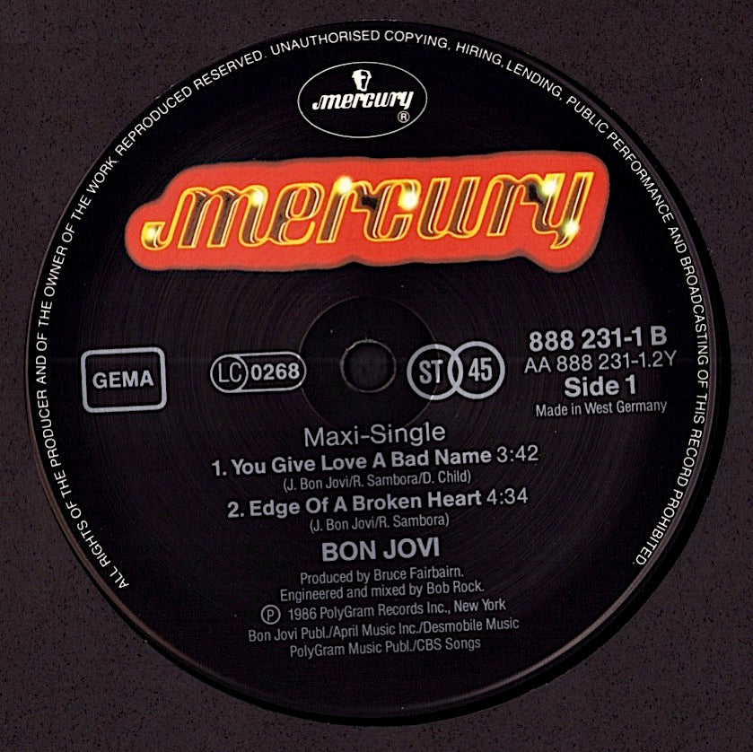 Bon Jovi - Livin' On A Prayer / You Give Love A Bad Name / Edge Of A Broken Heart Vinyl 12" Maxi-Single Kopie