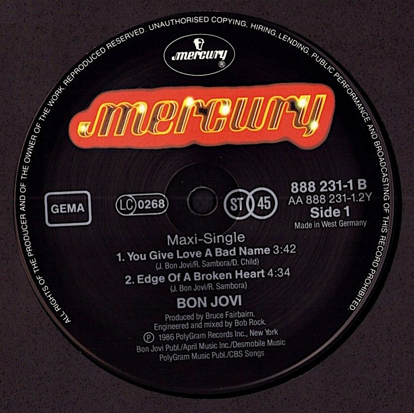 Bon Jovi - Livin' On A Prayer / You Give Love A Bad Name / Edge Of A Broken Heart Vinyl 12" Maxi-Single Kopie