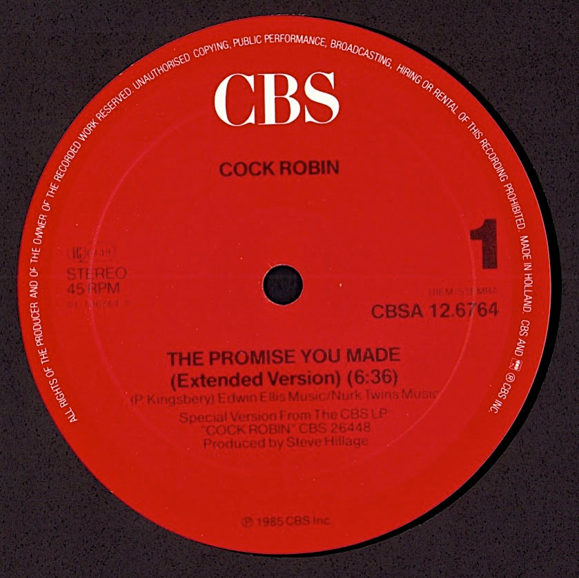 Cock Robin – The Promise You Made Extended Version Vinyl 12" Kopie