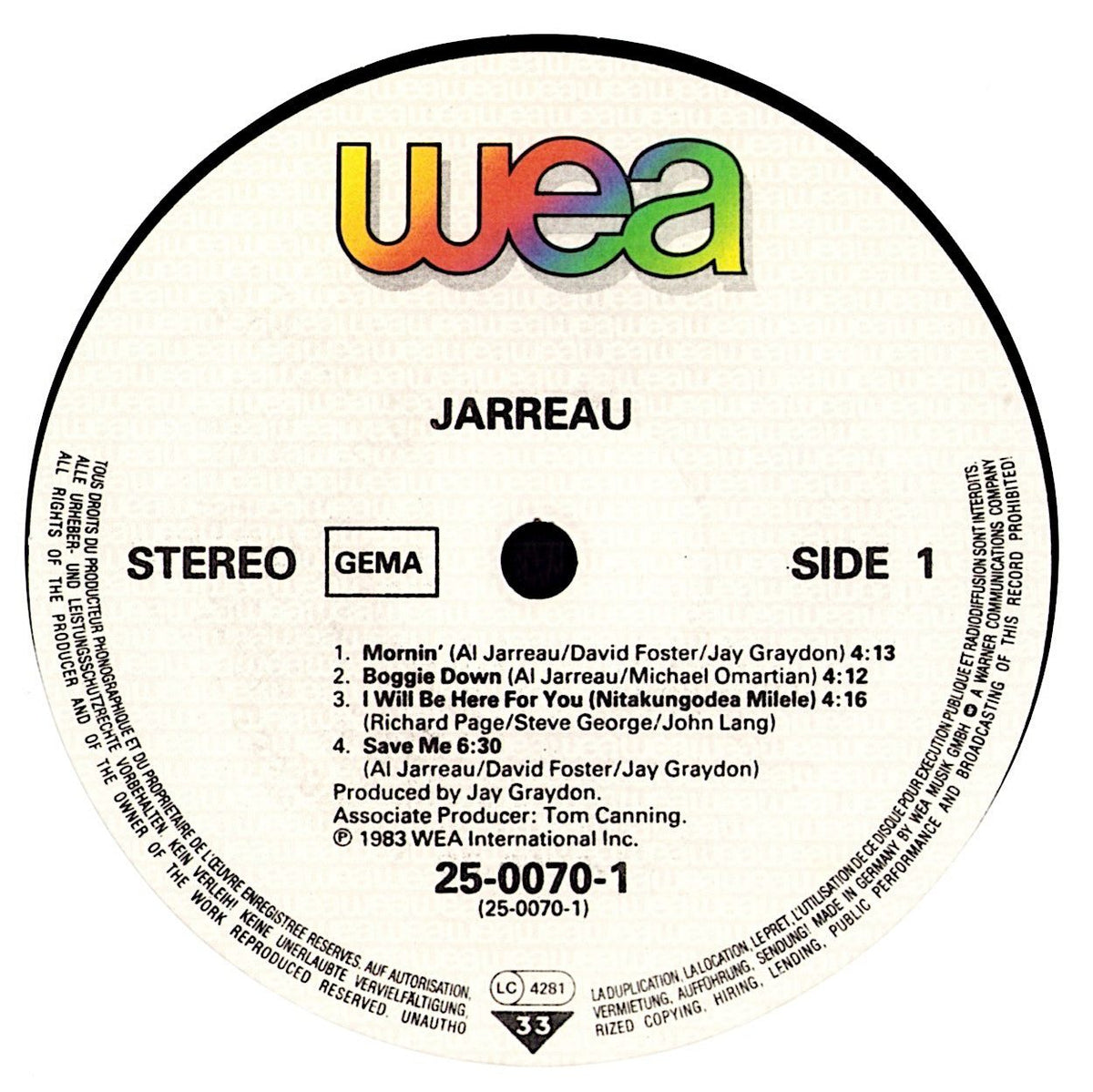 Al Jarreau – Jarreau Vinyl LP Label/Detailansicht