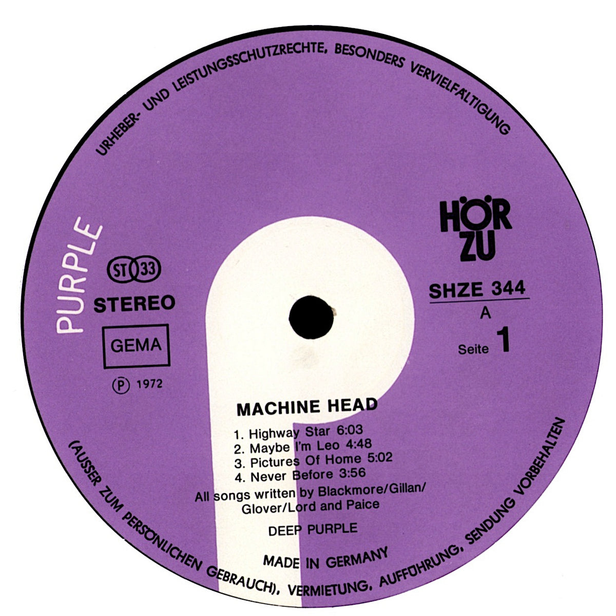 Deep Purple - Machine Head Vinyl LP | DE Original | 1972 Kopie