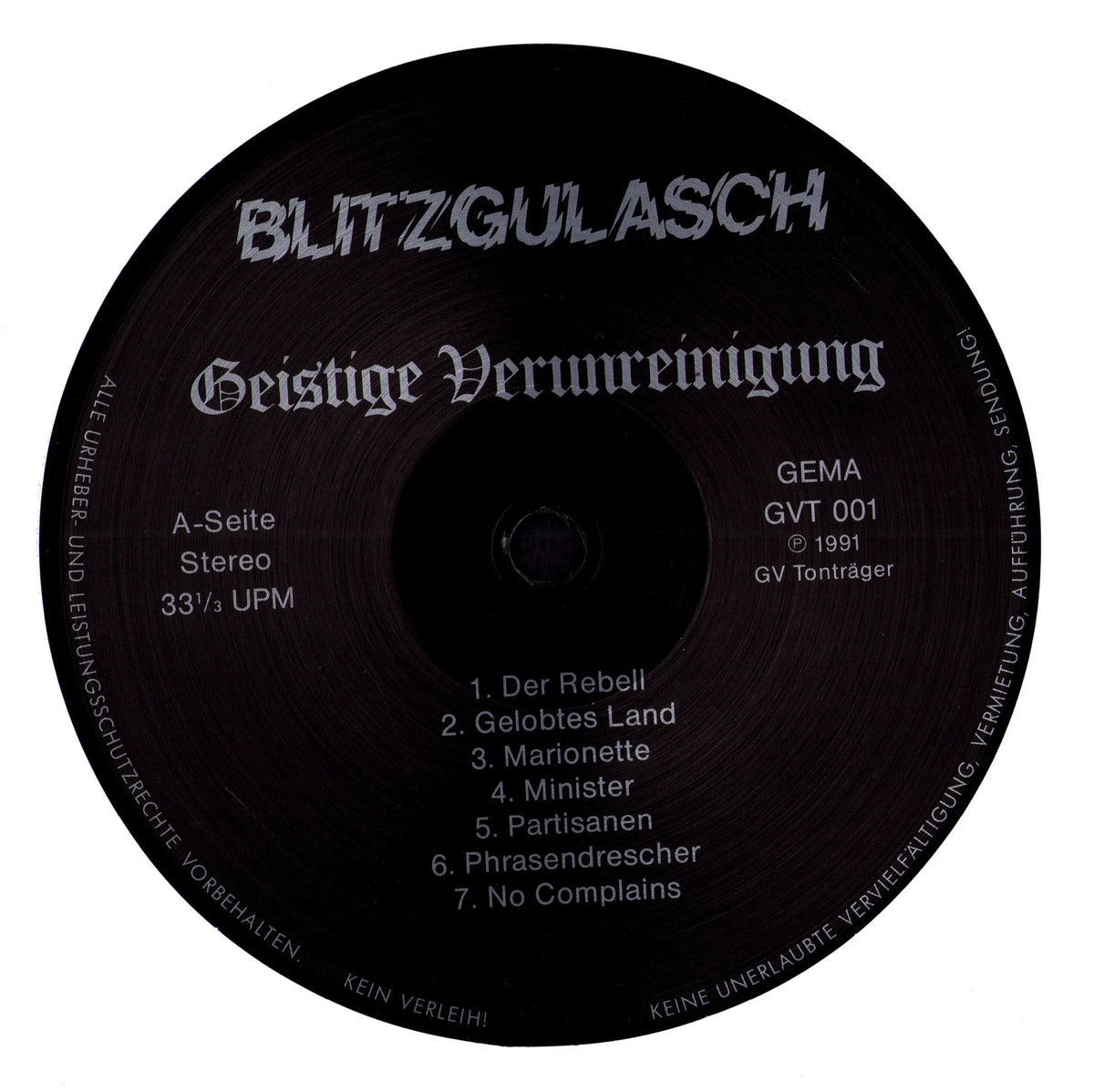 Geistige Verunreinigung – Blitzgulasch Vinyl LP | DE | 1991 | nummeriert
