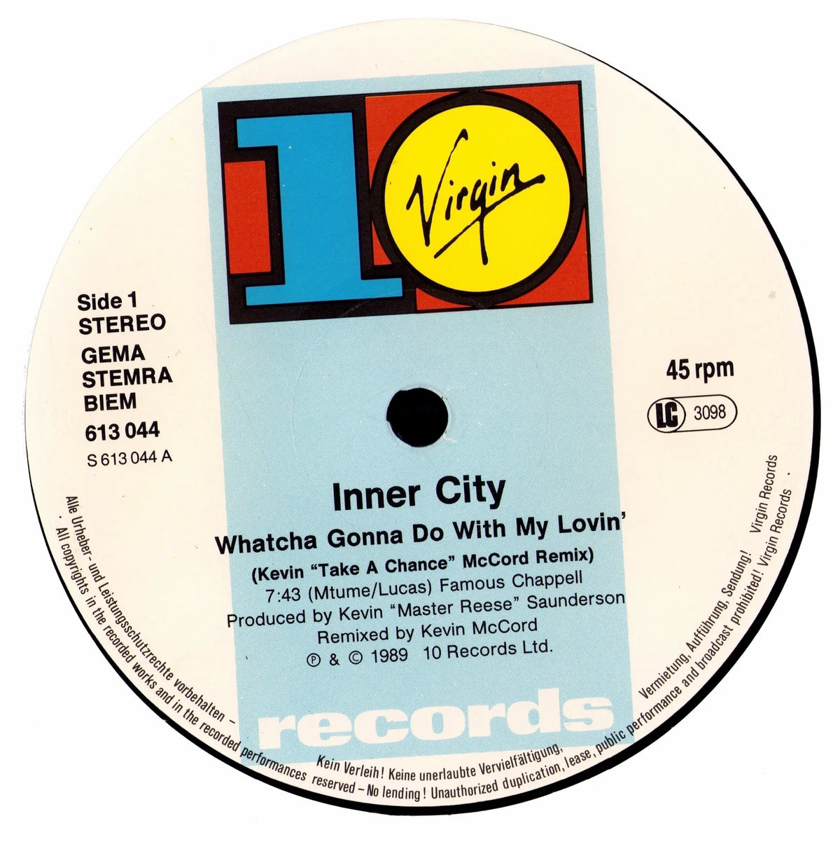 Inner City – Whatcha Gonna Do With My Lovin' (Vinyl 12″ | DE | 1989)