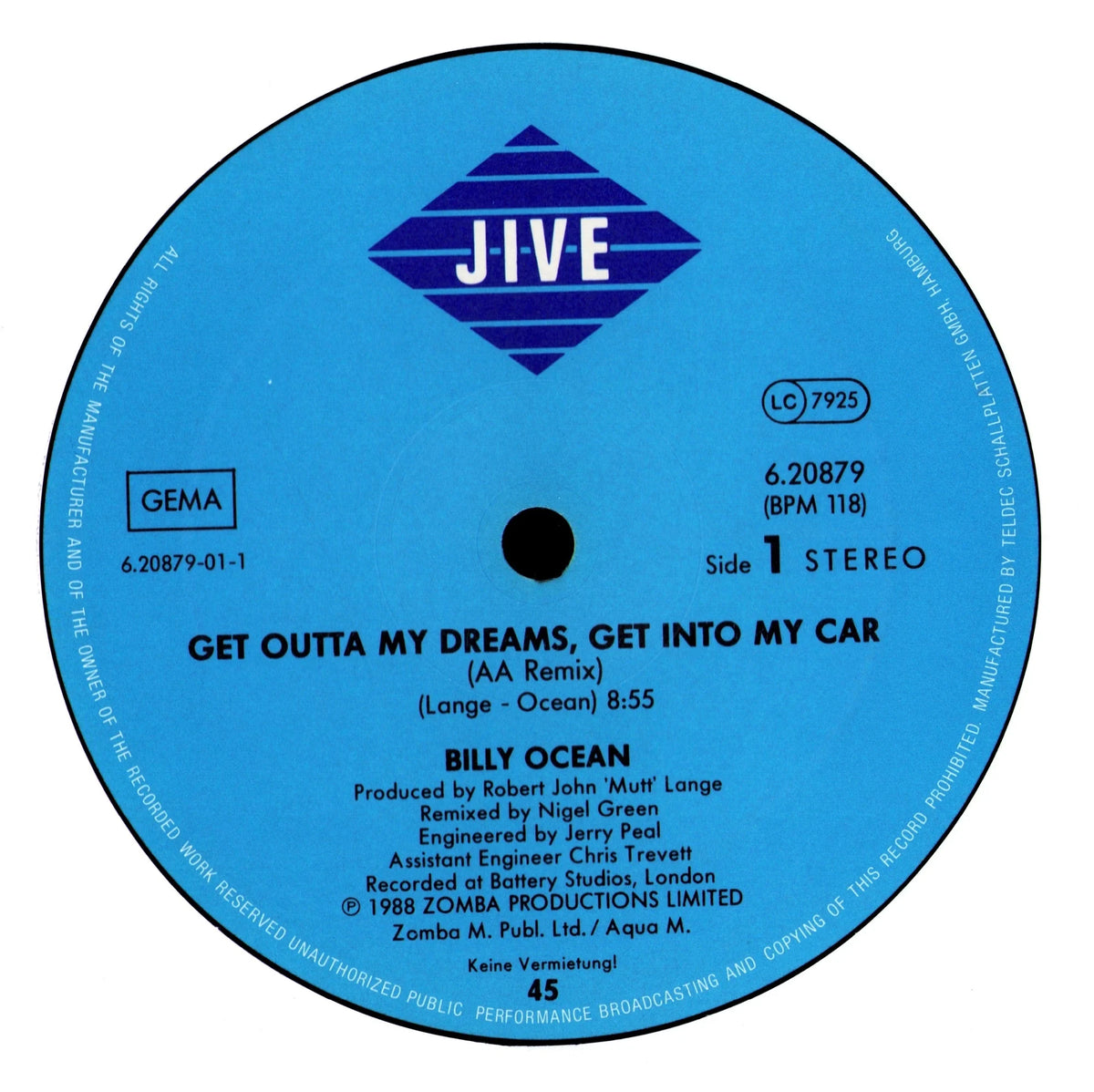 Billy Ocean - Get Outta My Dreams, Get Into My Car (New 12" Remix) (Vinyl 12" Maxi-Single | DE | 1988)