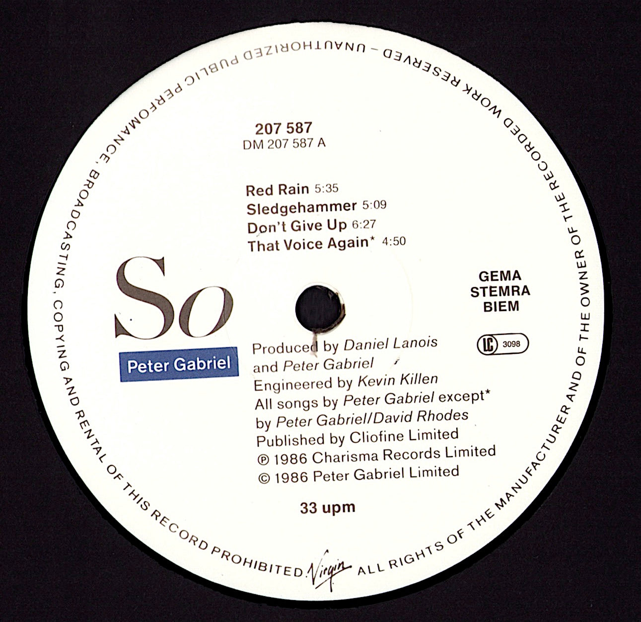 Peter Gabriel – So Vinyl LP