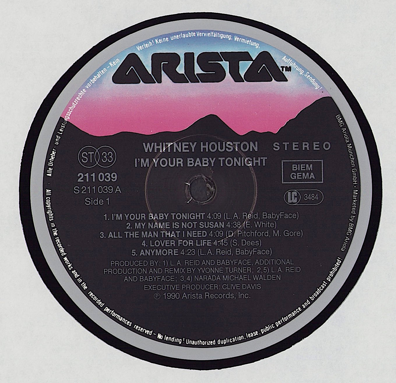 Whitney Houston – I'm Your Baby Tonight Vinyl LP Kopie