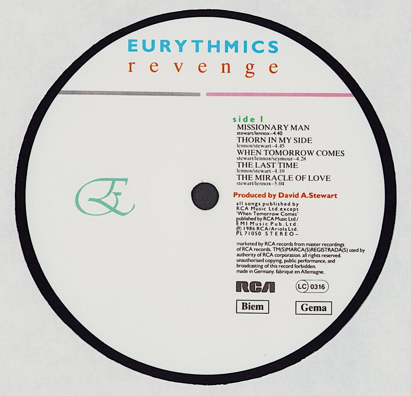 Eurythmics - Revenge Vinyl LP
