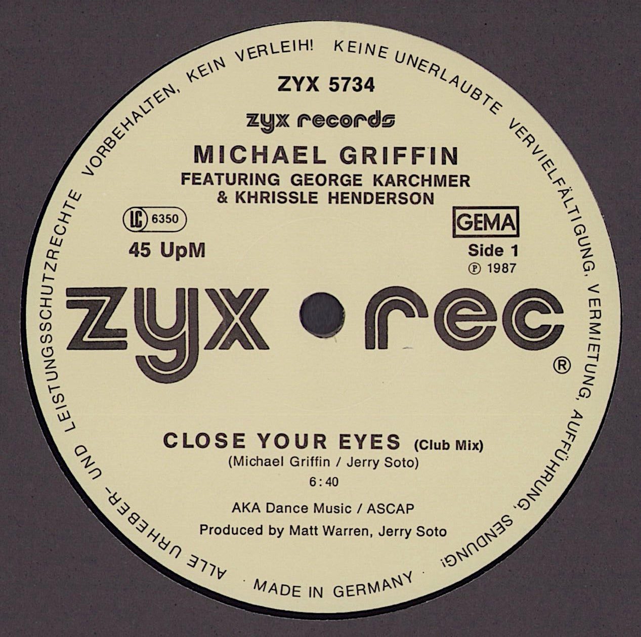 Michael Griffin - Close Your Eyes Vinyl 12"