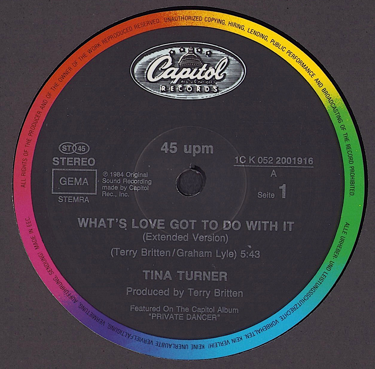 Tina Turner - What's Love Got To Do With It Extended Version Vinyl 12"