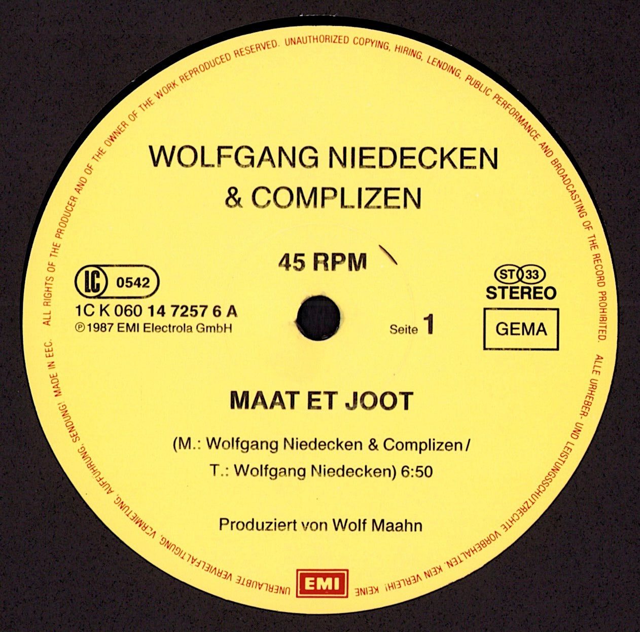 Wolfgang Niedecken & Complizen – Maat Et Joot Hano-Mega-Mix Vinyl 12" | DE Original | 1987
