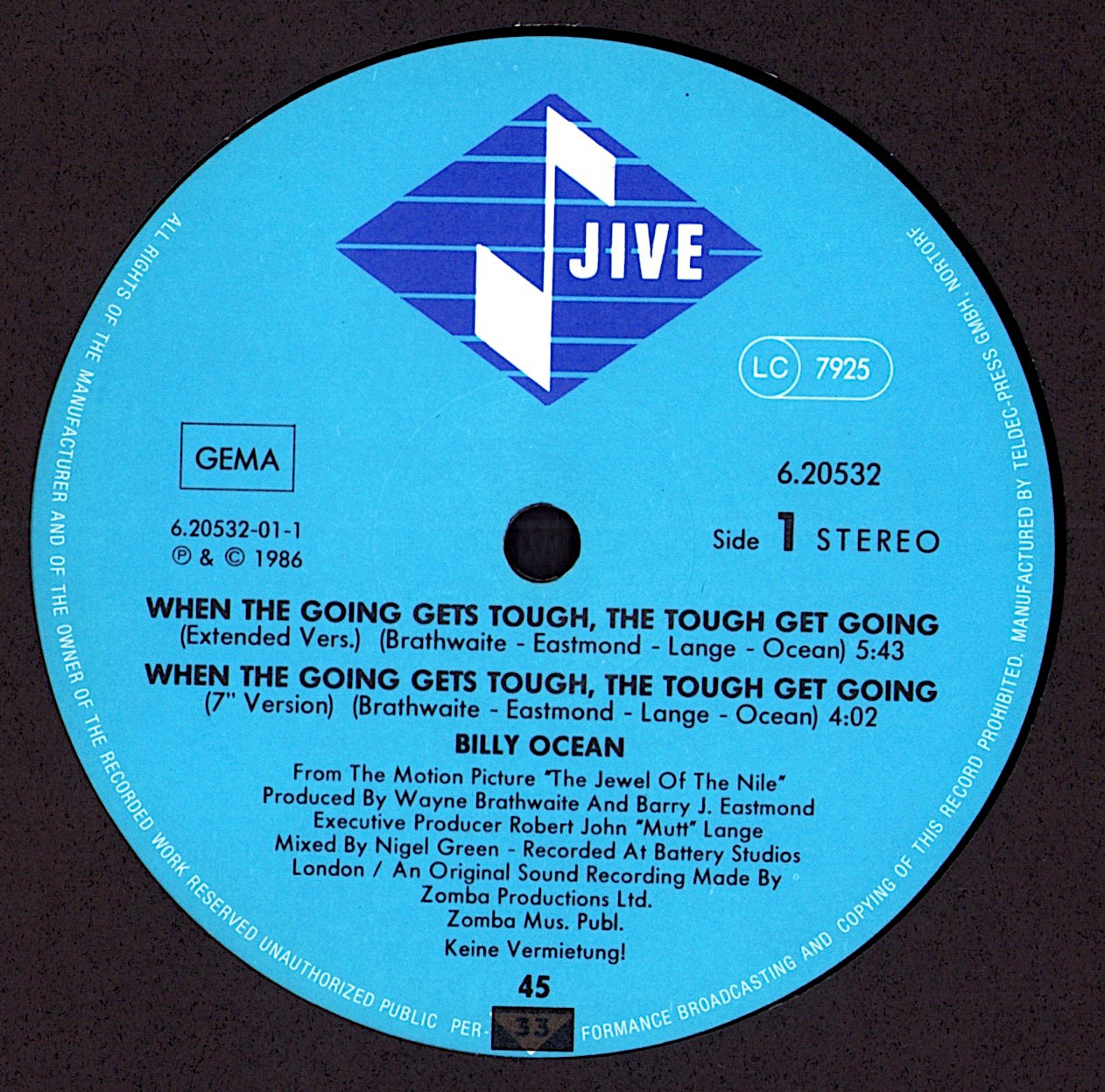 Billy Ocean – When The Going Gets Tough, The Tough Get Going Vinyl 12" Maxi-Single | DE Original | 1986