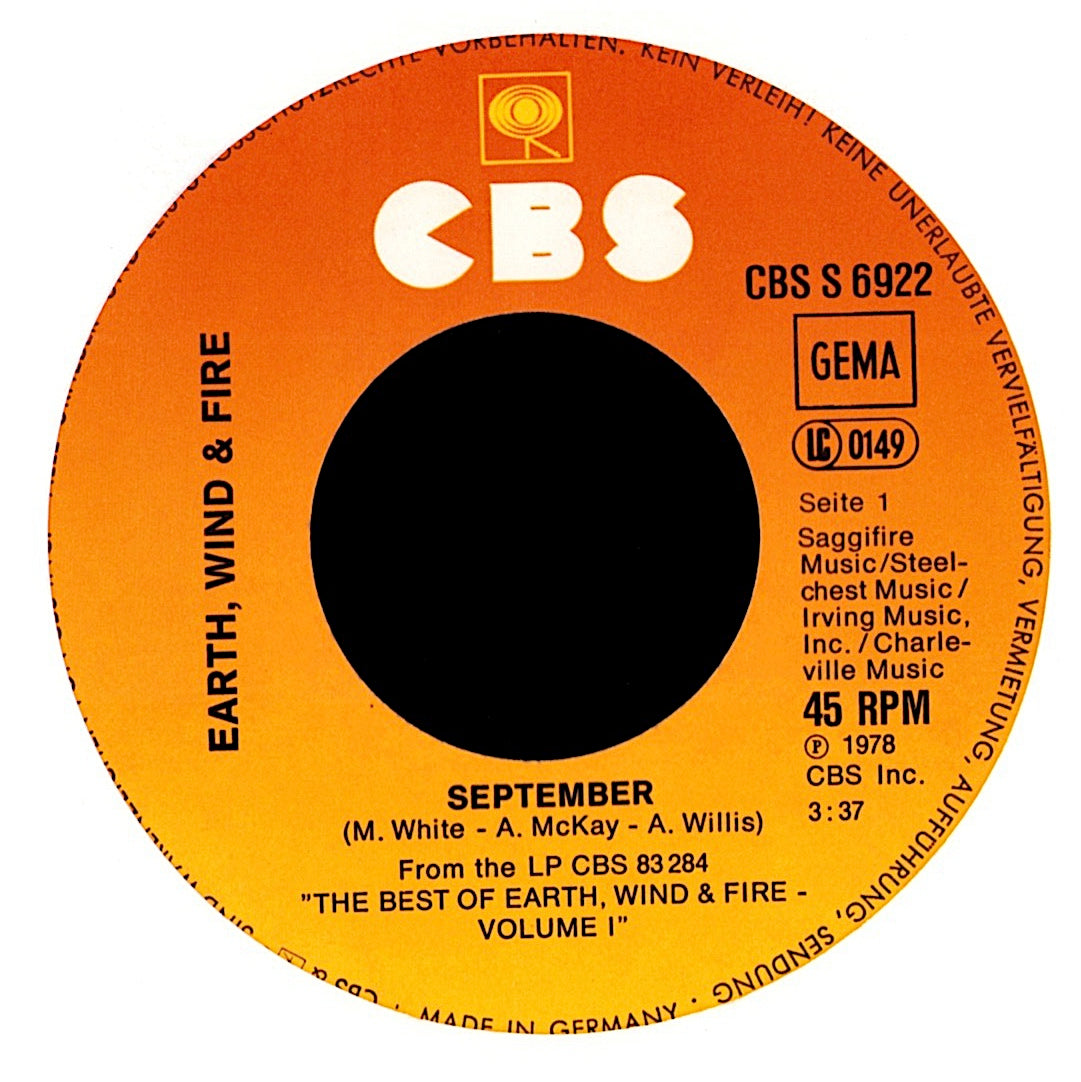 Earth, Wind & Fire – September Vinyl 7" | DE Original | 1978