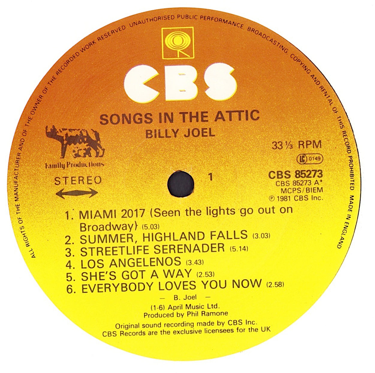 Billy Joel - Songs In The Attic Vinyl LP