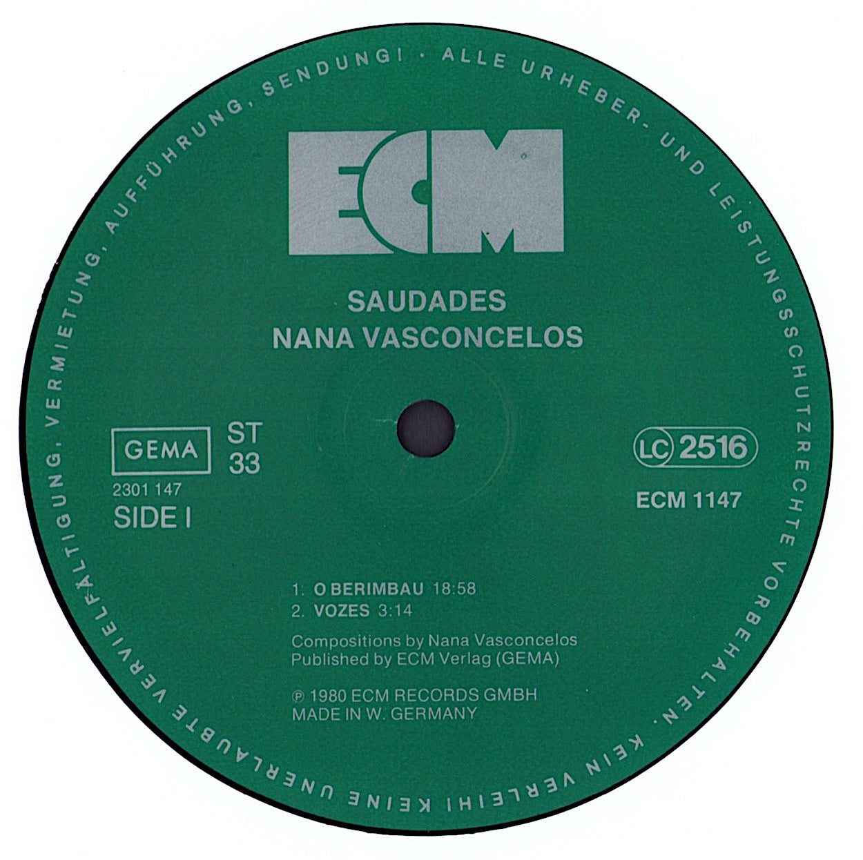 Nana Vasconcelos - Saudades Vinyl LP ECM Records
