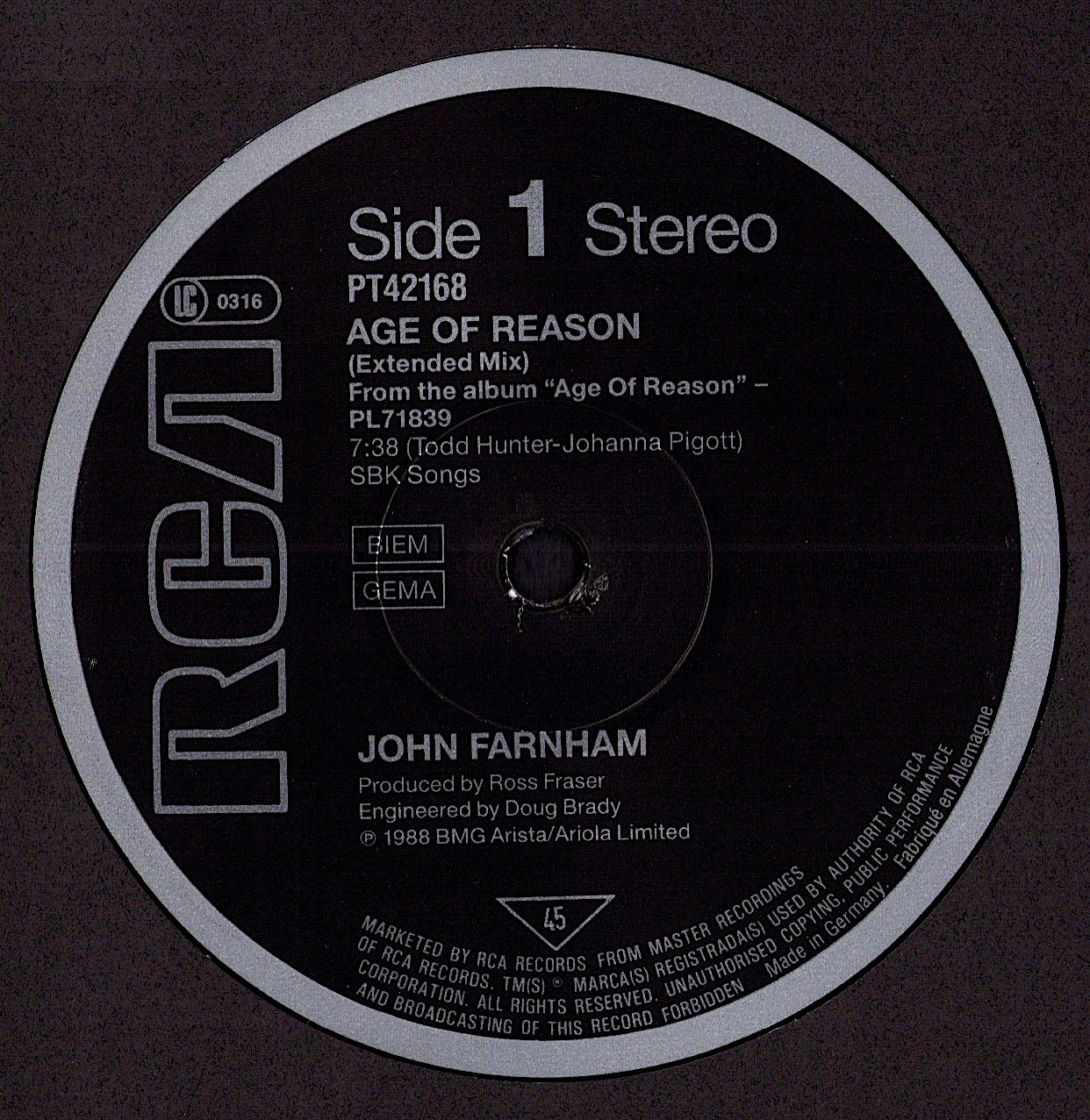 John Farnham – Age Of Reason Vinyl 12" | EU Original | 1988