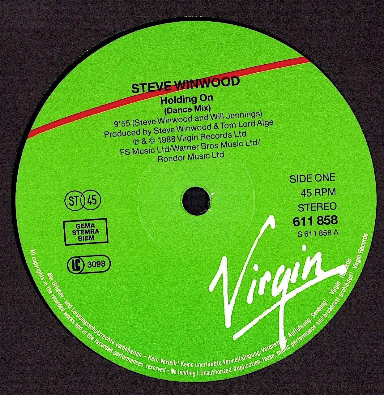 Steve Winwood – Holding On Vinyl 12" | Germany Original | 1988