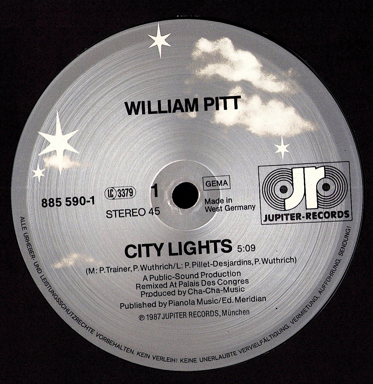 William Pitt – City Lights Vinyl 12" | Germany Original | 1987