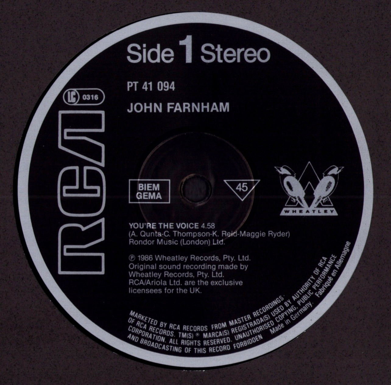 John Farnham – You're The Voice Vinyl 12" | EU Original | 1986
