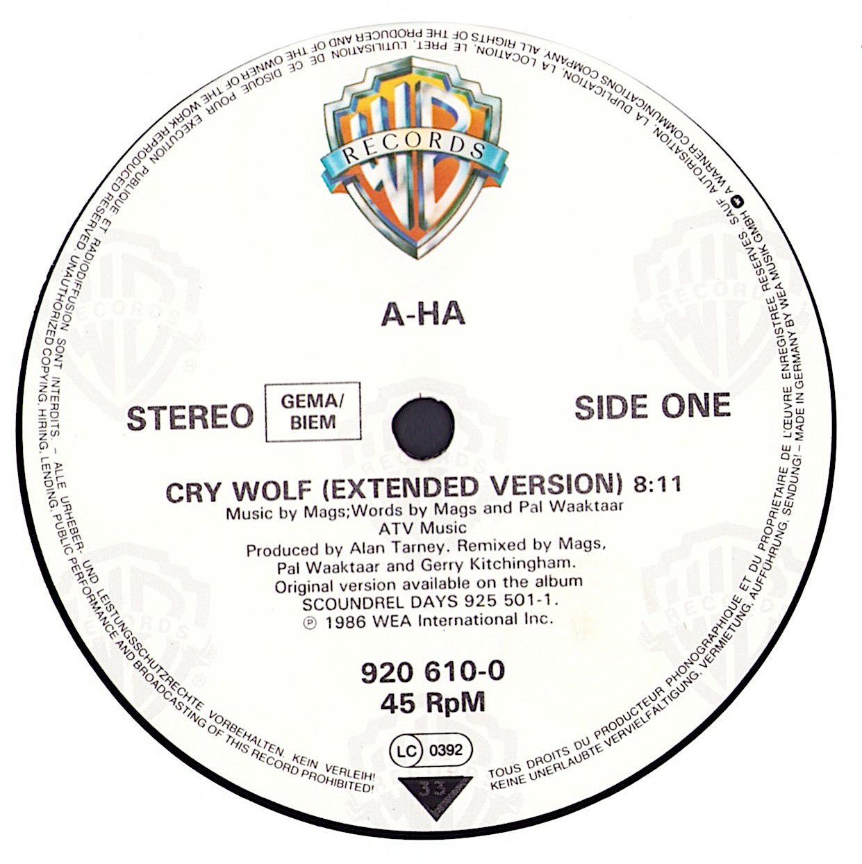 A-ha - Cry Wolf Extended Version Vinyl 12" Maxi-Single