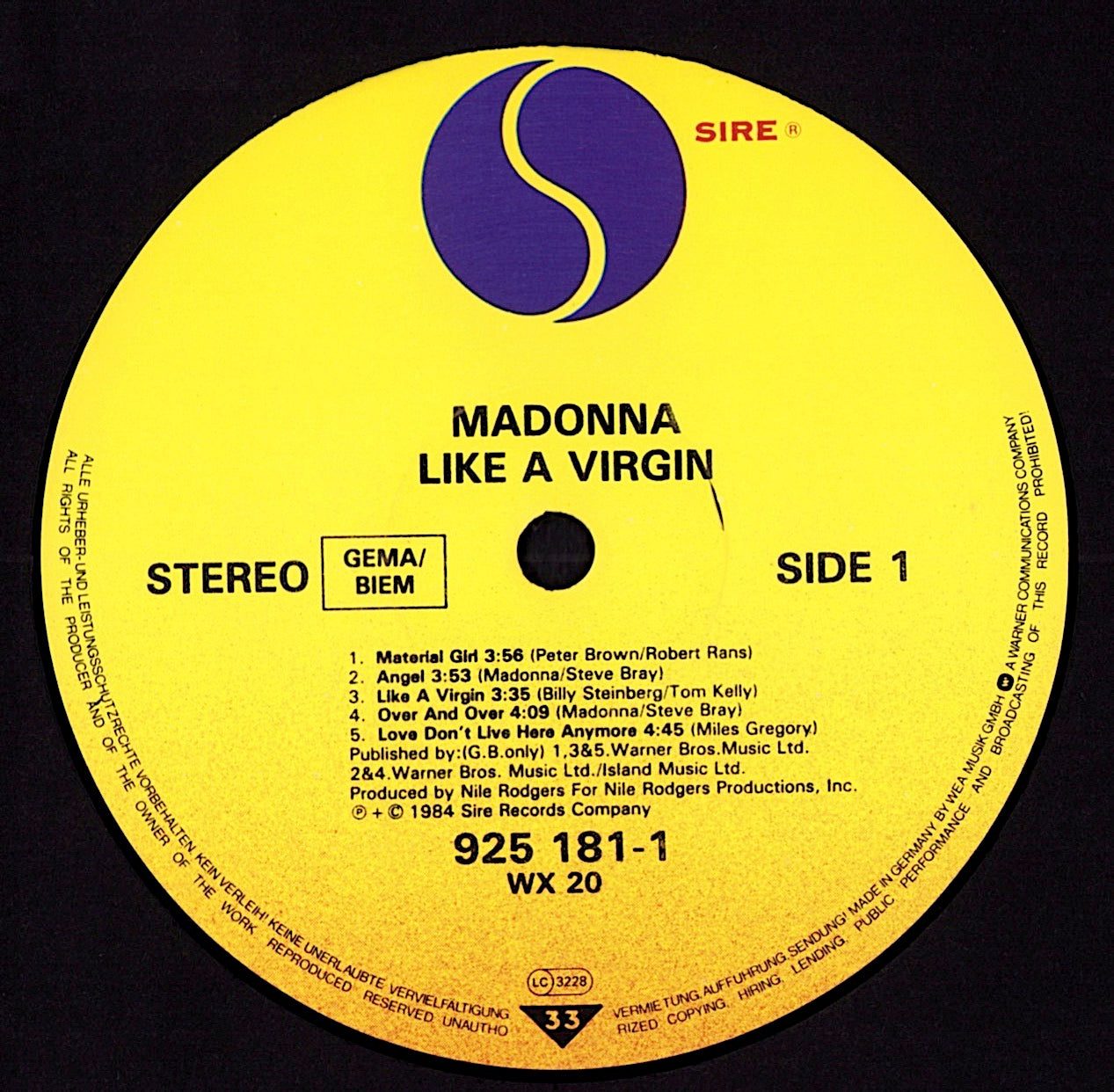 Madonna - Like A Virgin Vinyl LP Kopie