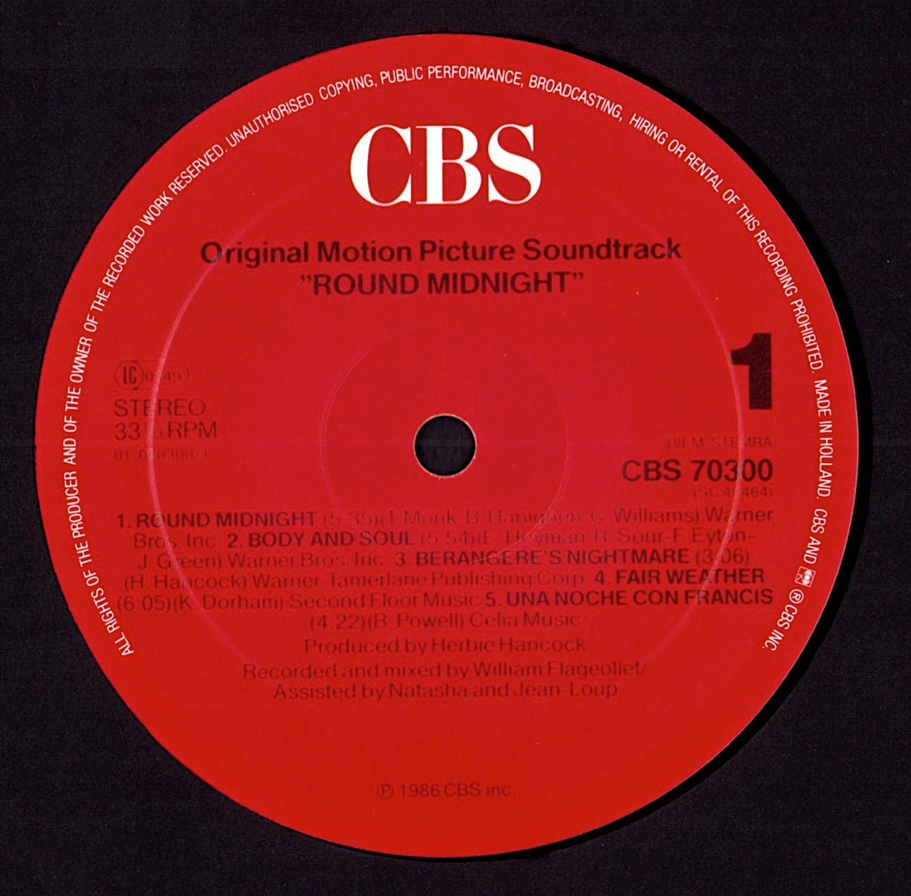 Herbie Hancock – Round Midnight Original Motion Picture Soundtrack Vinyl LP | EU Reissue 1986