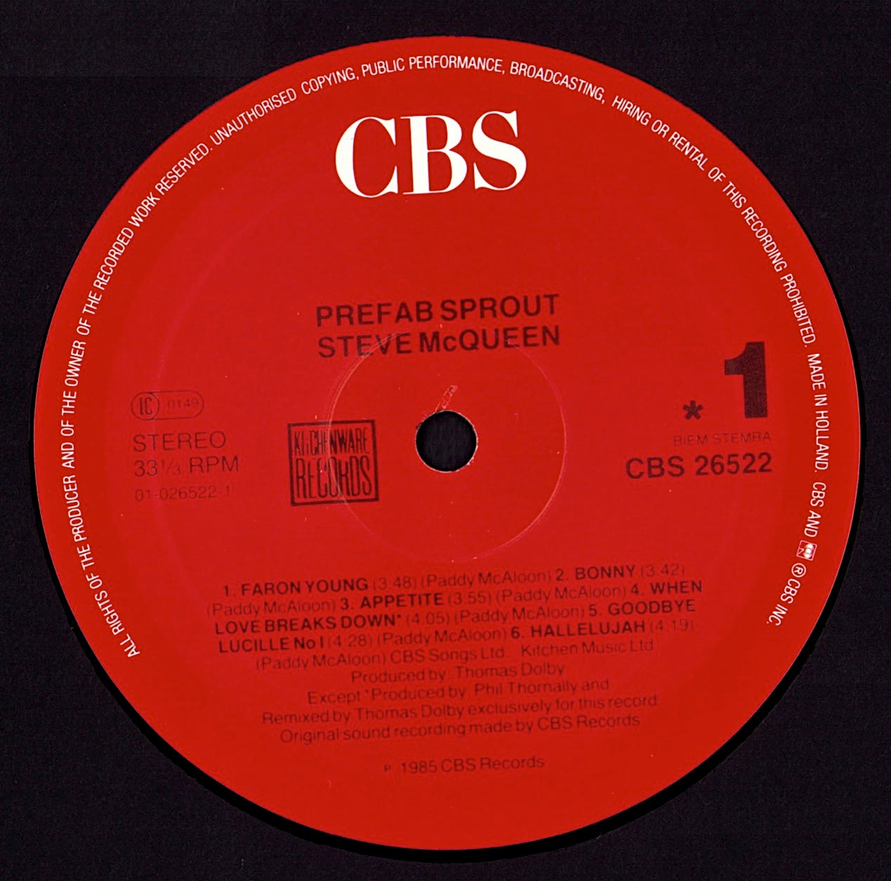 Prefab Sprout - Steve McQueen Vinyl LP Kopie