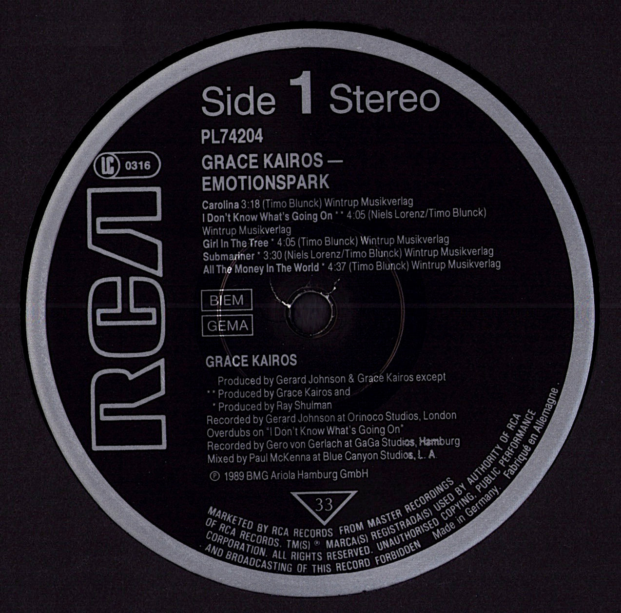 Grace Kairos – Emotionspark Vinyl LP | DE Original | 1989
