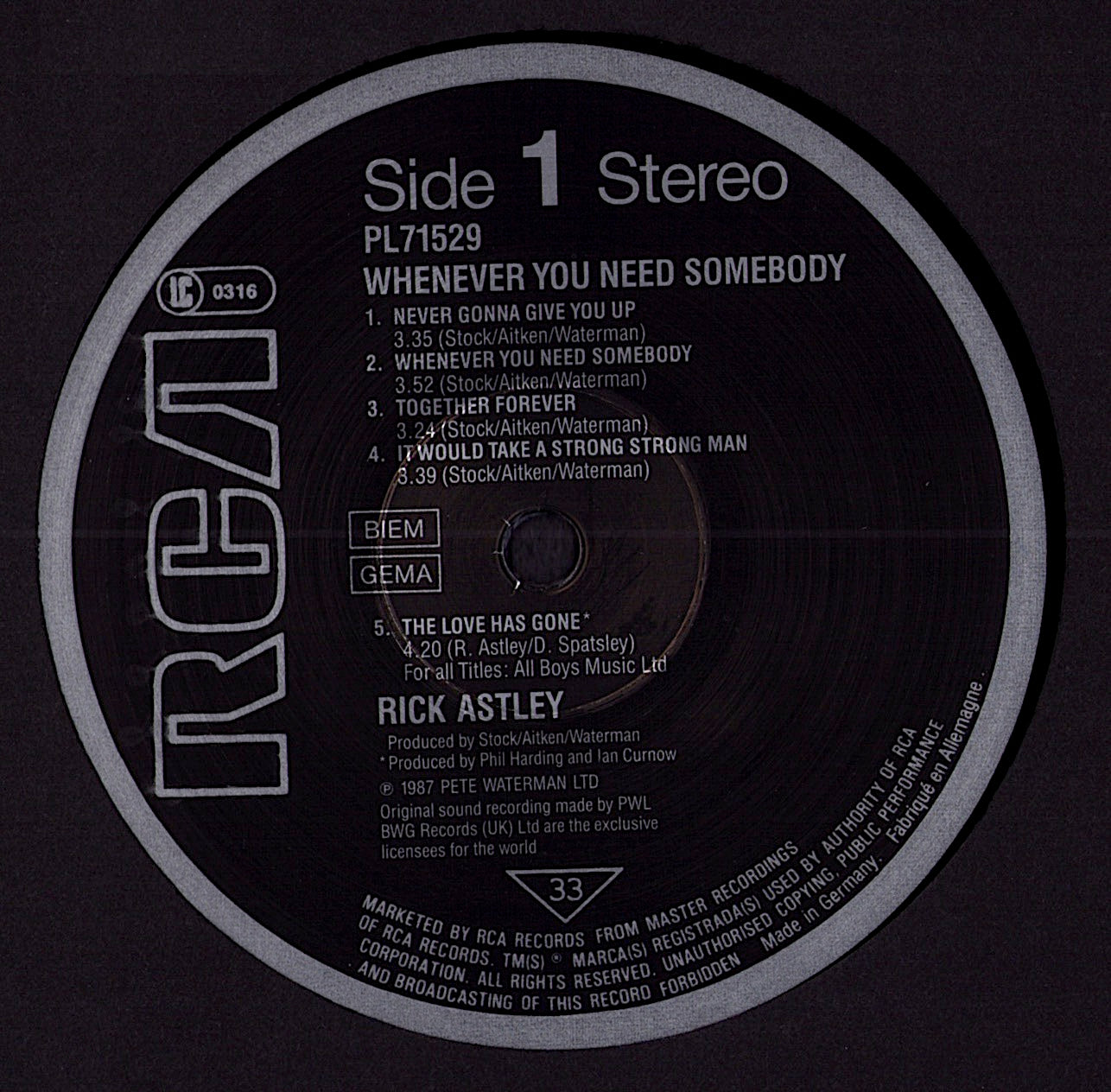 Rick Astley – Whenever You Need Somebody (Vinyl LP | EU Original | 1987)