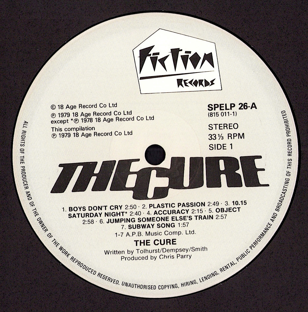 The Cure – Seventeen Seconds Vinyl LP | DE Original | 1980 Kopie