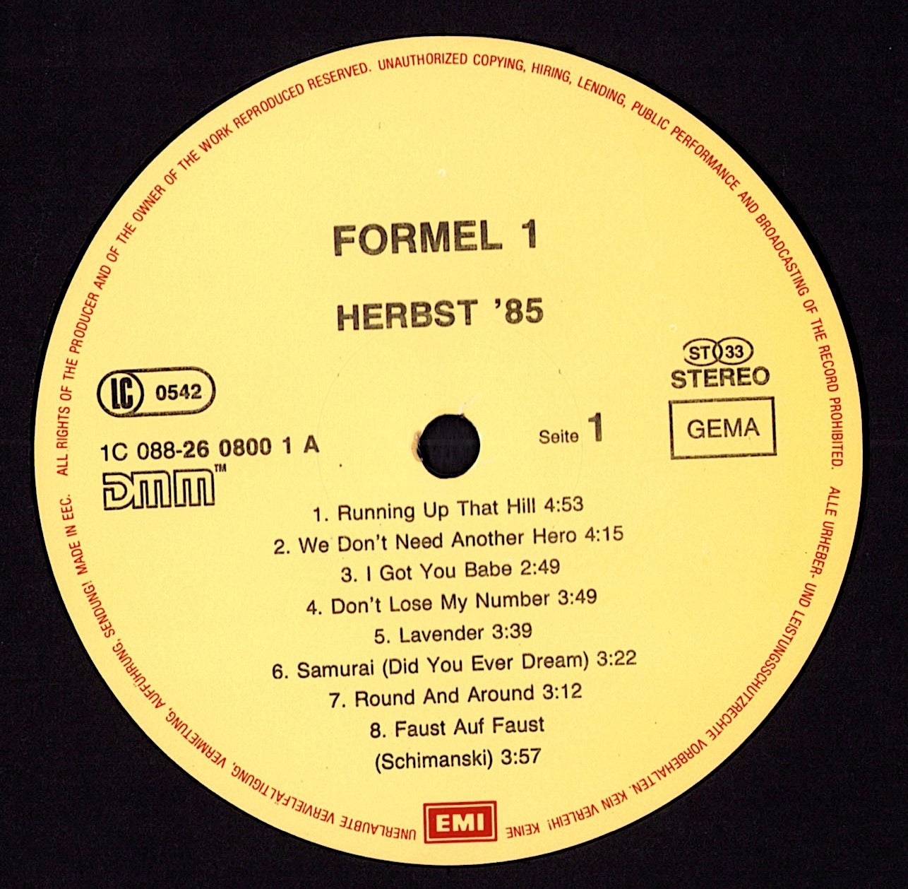 Formel Eins – Herbst '85 Vinyl LP