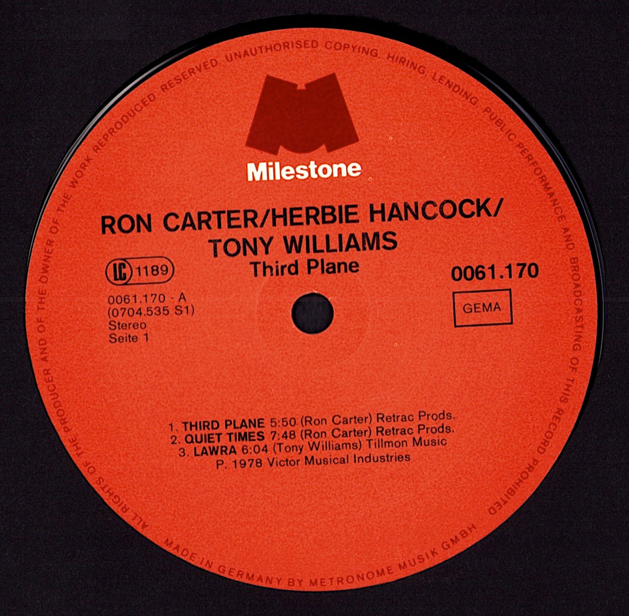 Ron Carter / Herbie Hancock / Tony Williams – Third Plane (Vinyl LP | DE Original | 1982)