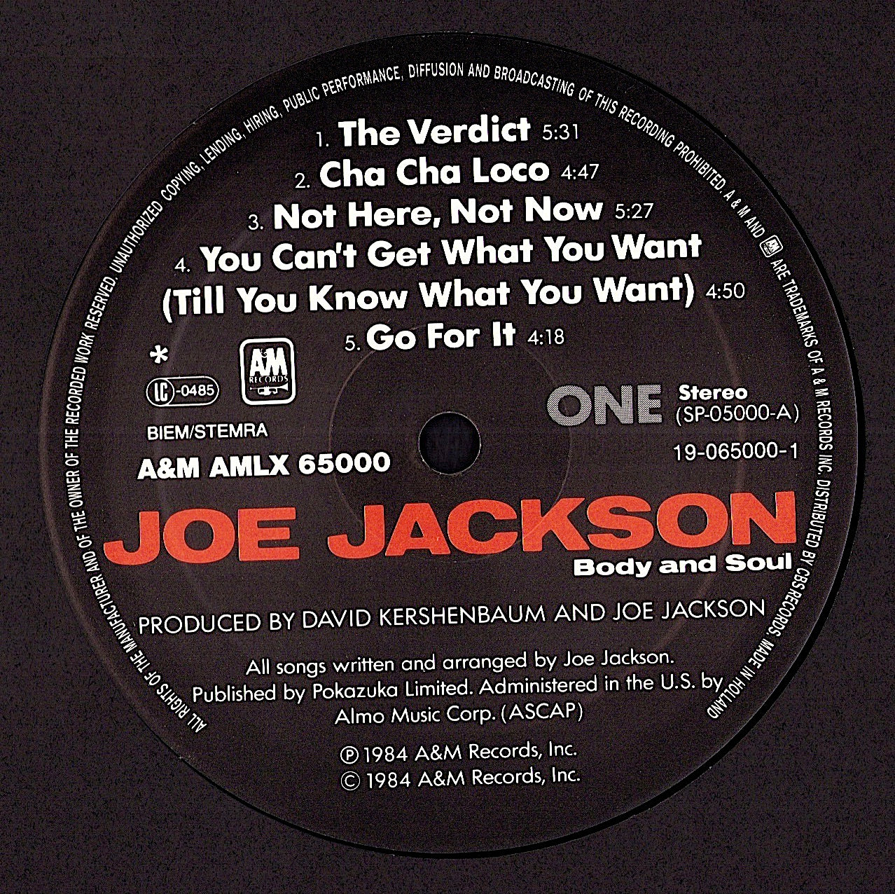 Joe Jackson – Body And Soul Vinyl LP | EU Original | 1984