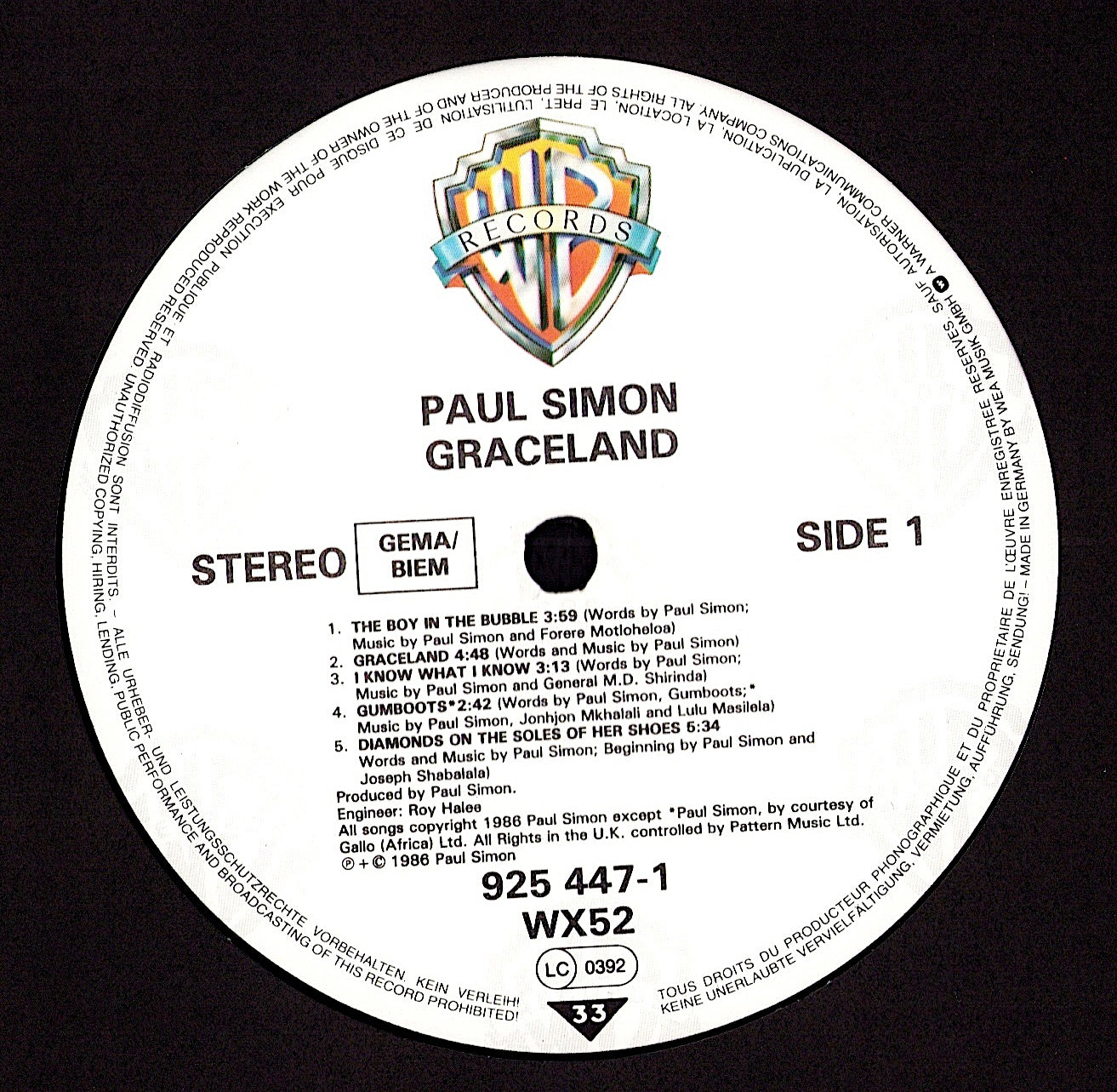 Paul Simon – Graceland Vinyl LP | EU Original | 1986
