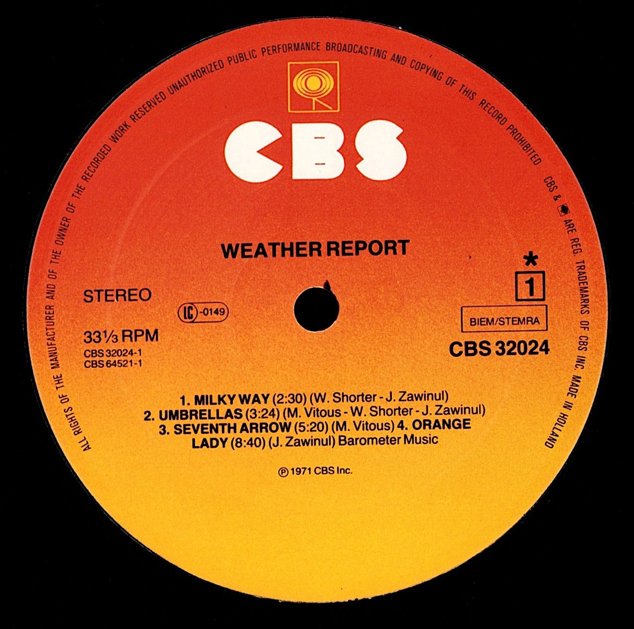 Weather Report – I Sing The Body Electric Vinyl LP Kopie