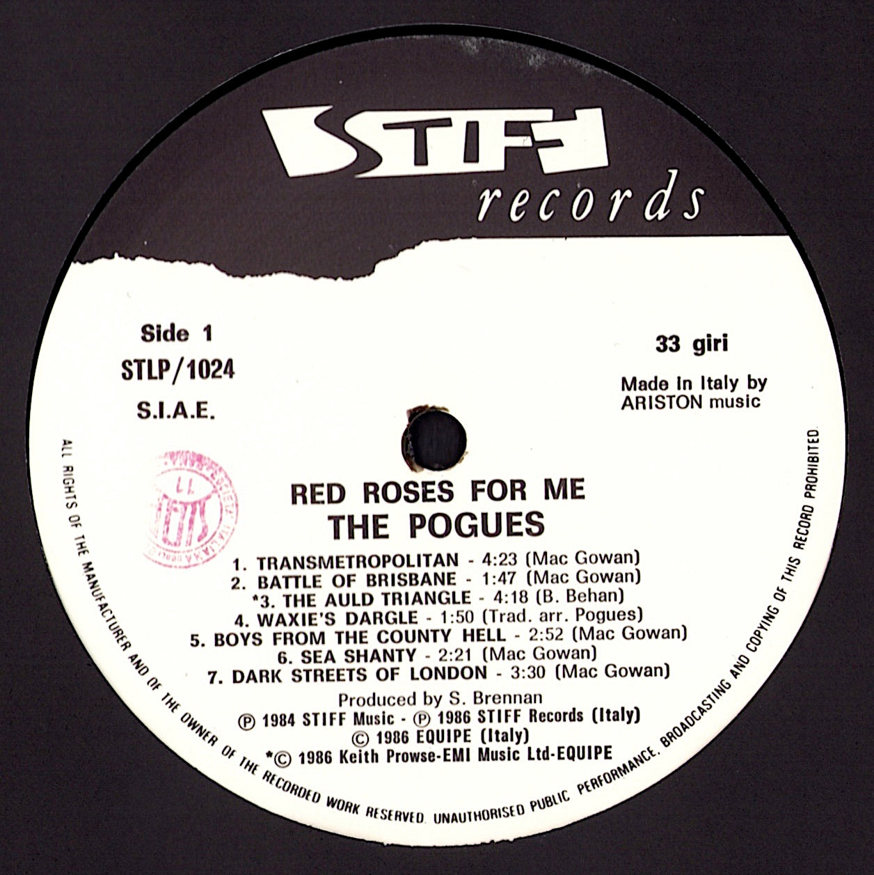 The Pogues - Red Roses For Me Vinyl LP Kopie