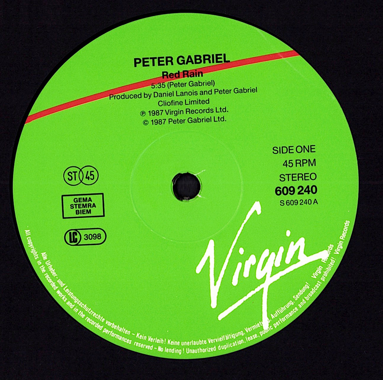 Peter Gabriel - Red Rain (12" Maxi-Single | EU Original | 1987)