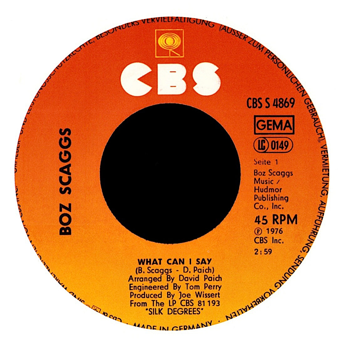 Boz Scaggs – What Can I Say 7" Vinyl Single | DE Original | 1977