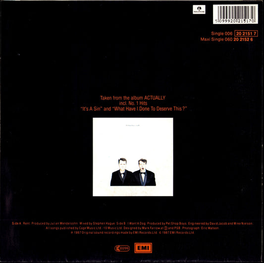 Pet Shop Boys – Rent 7" Vinyl Single | EU Original | 1987 Kopie Kopie Kopie Kopie