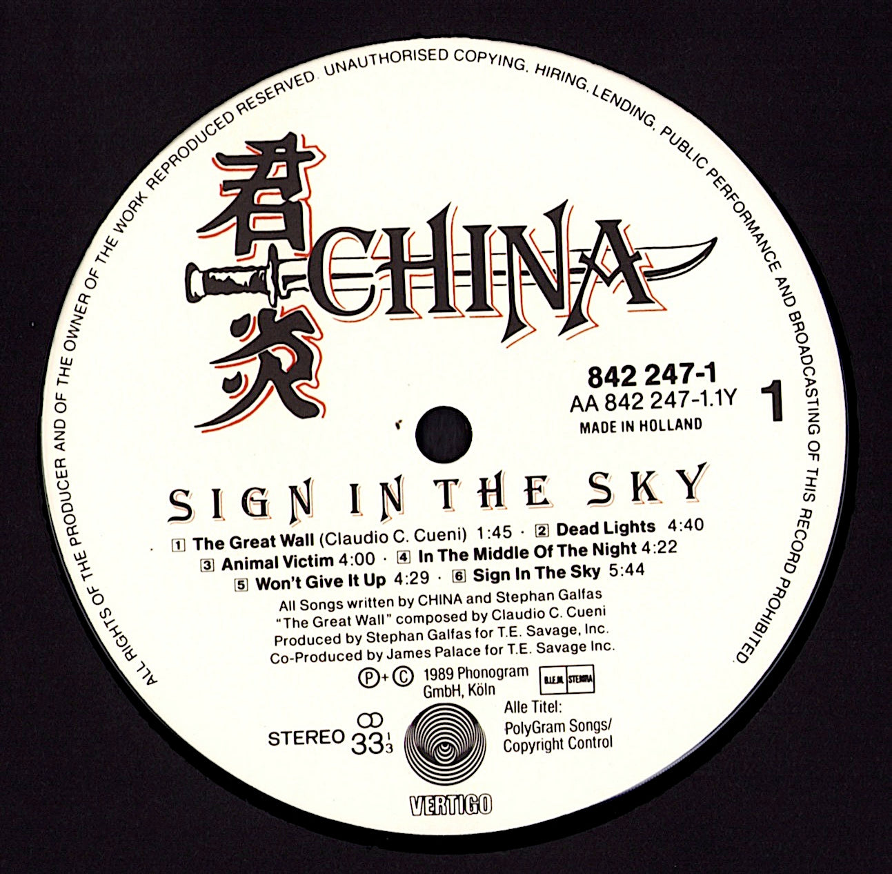 China - Sign In The Sky Vinyl LP