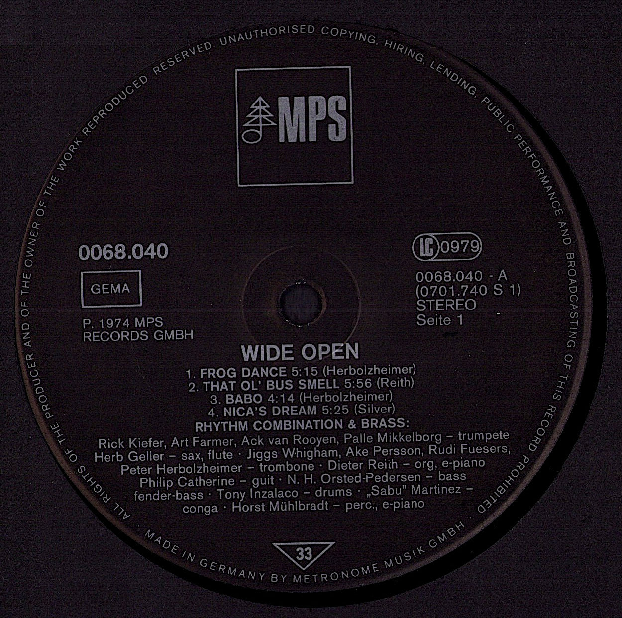 Rhythm Combination & Brass, Peter Herbolzheimer – Wide Open Vinyl LP Kopie