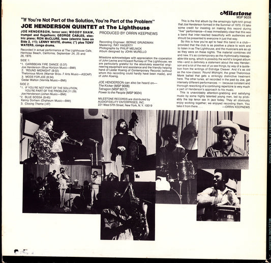 Joe Henderson Quintet – At The Lighthouse "If You're Not Part Of The Solution, You're Part Of The Problem"(Vinyl LP)