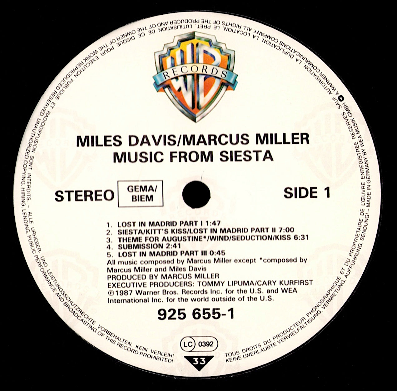 Miles Davis - Music From Siesta Vinyl LP