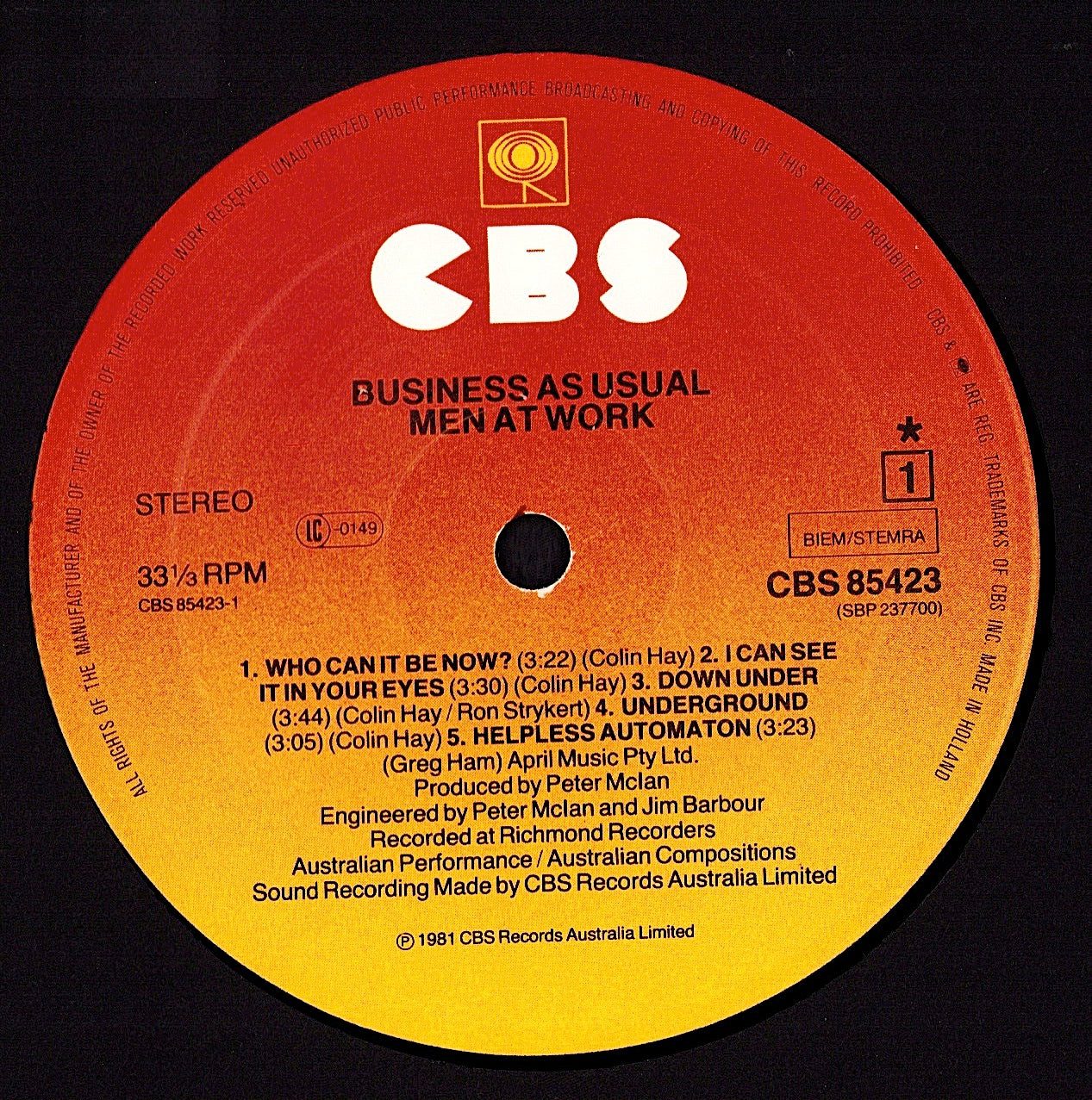 Men At Work - Business As Usual Vinyl LP