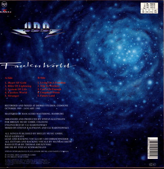 U.D.O. - Faceless World Vinyl LP | UK/EU Original | 1990