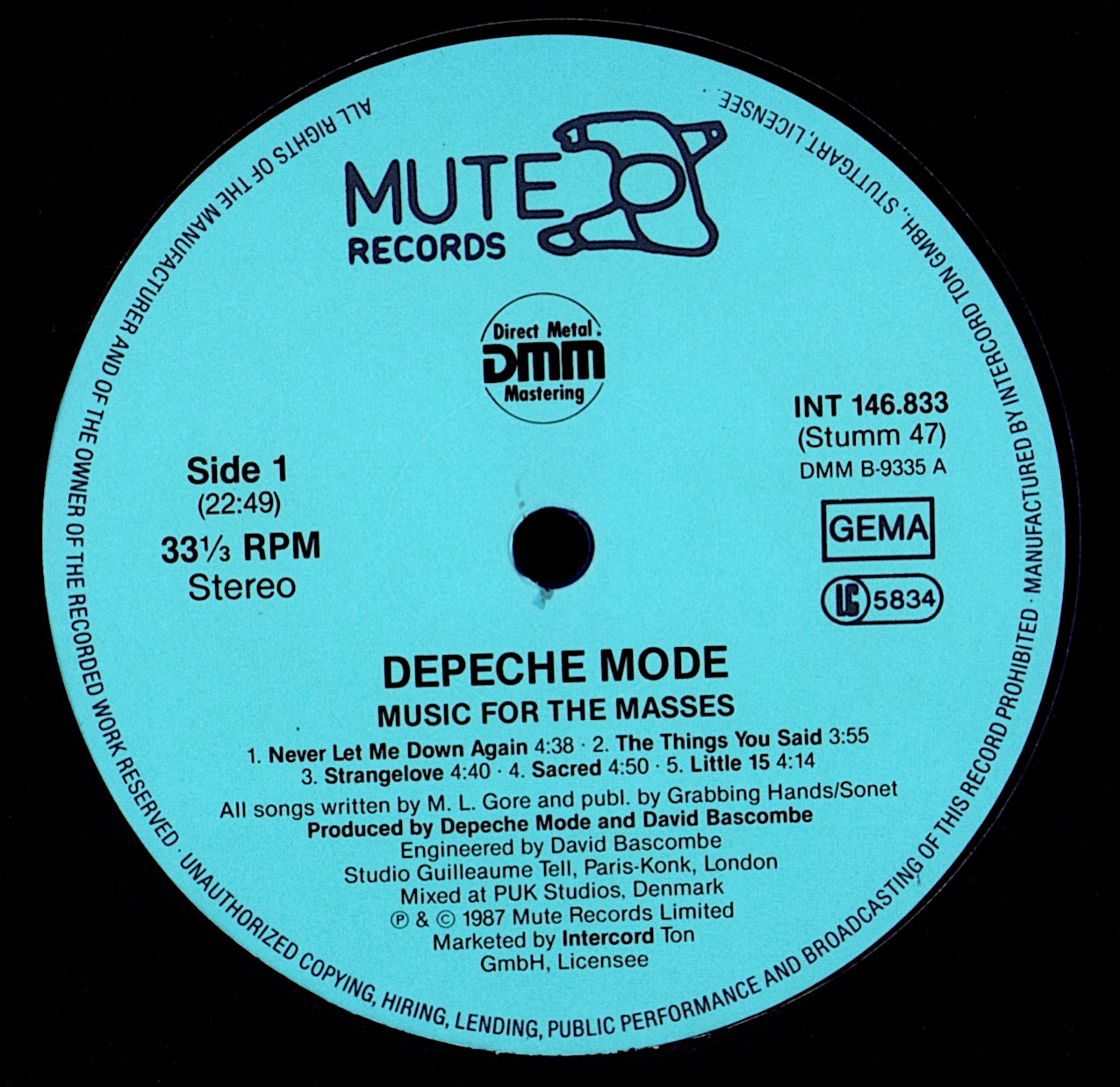 Depeche Mode - Music For The Masses Blue Transparent Vinyl LP