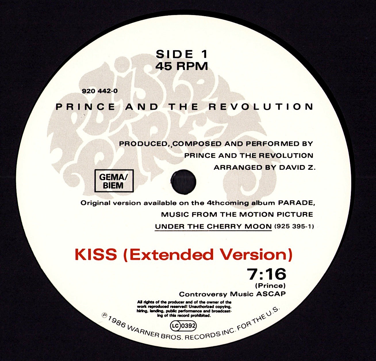 Prince And The Revolution – Mountains Extended Version Vinyl 12" Maxi | EU Original | 1986 Kopie