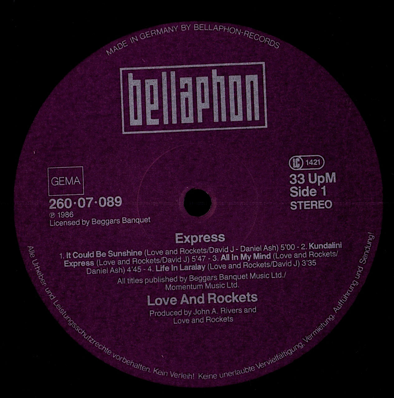 Love And Rockets - Express Vinyl LP Kopie