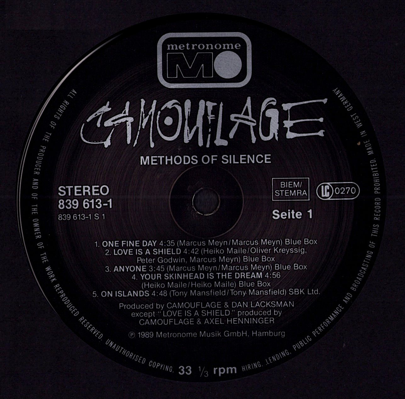 Camouflage - Methods Of Silence Vinyl LP | EU Original | 1989