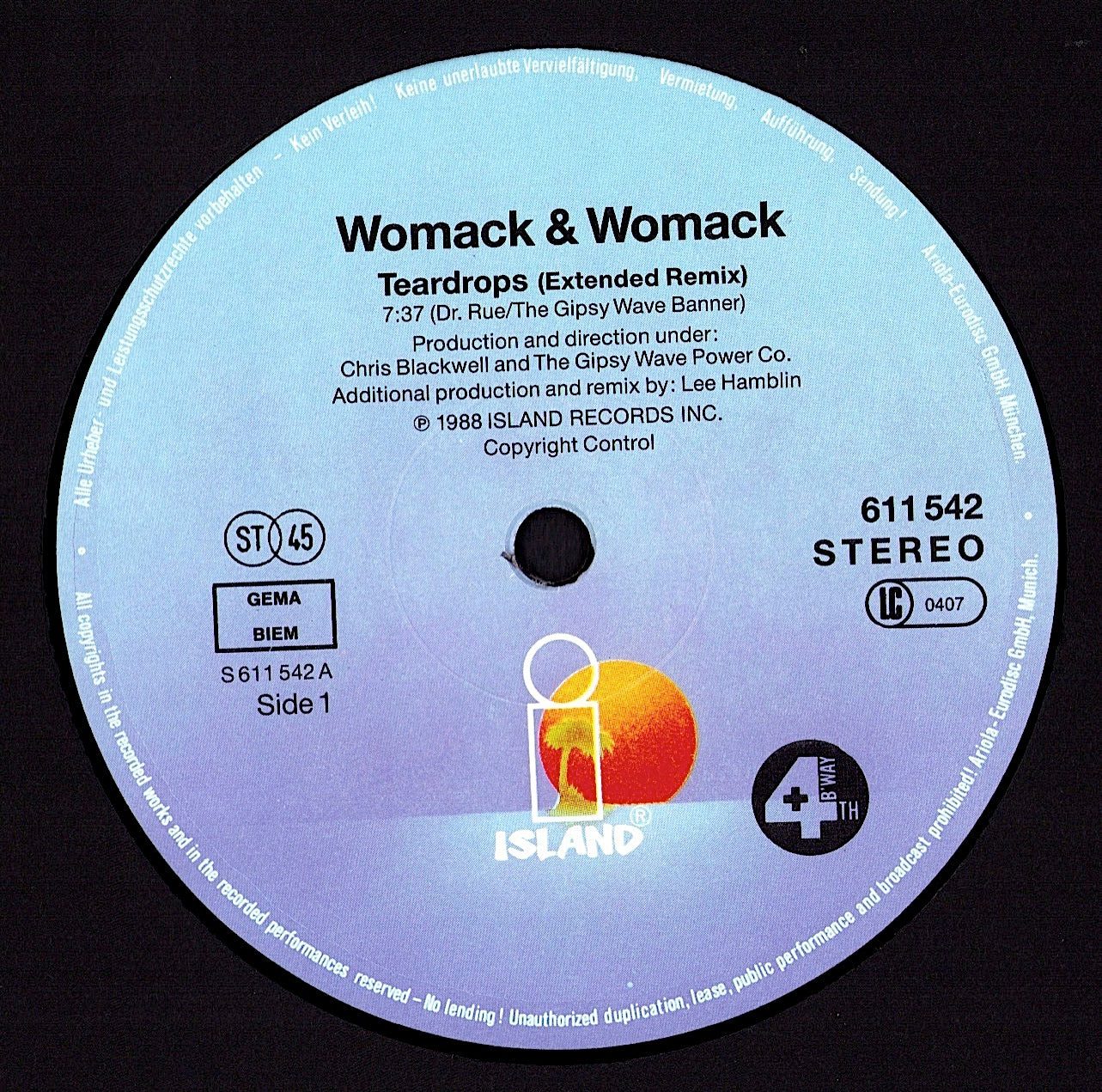 Womack & Womack - Teardrops Vinyl 12" Maxi-Single