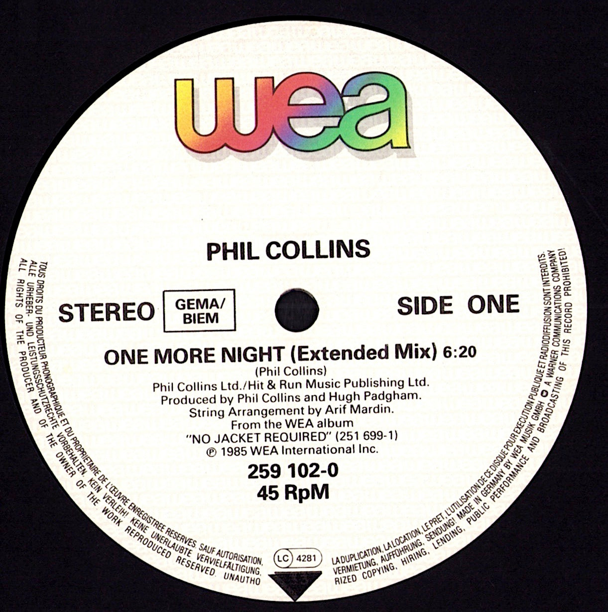 Phil Collins – One More Night Extended Mix Vinyl 12" Kopie